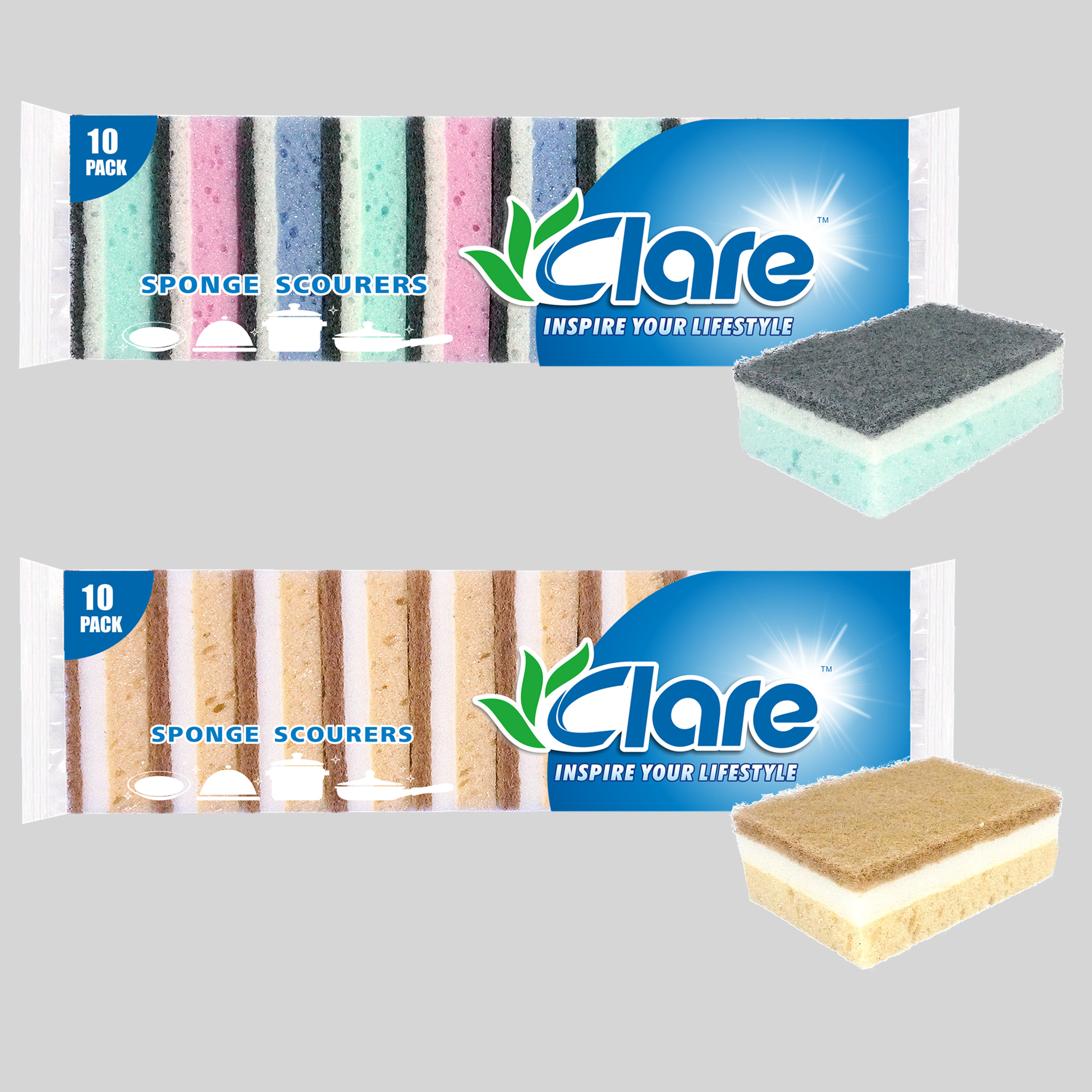 10pcs Cleaning Sponges in Tripple Layers (Multicolor) 